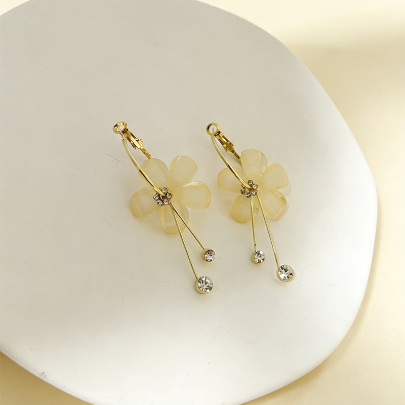 Korean Style Sweet Temperament Five Petal Flower Long Circle Rings