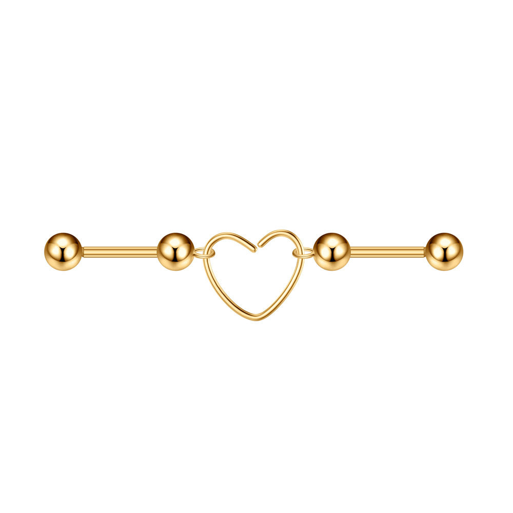 Heart Barbell Ear Soft Bone Nail Screw Tightening Stud Earrings