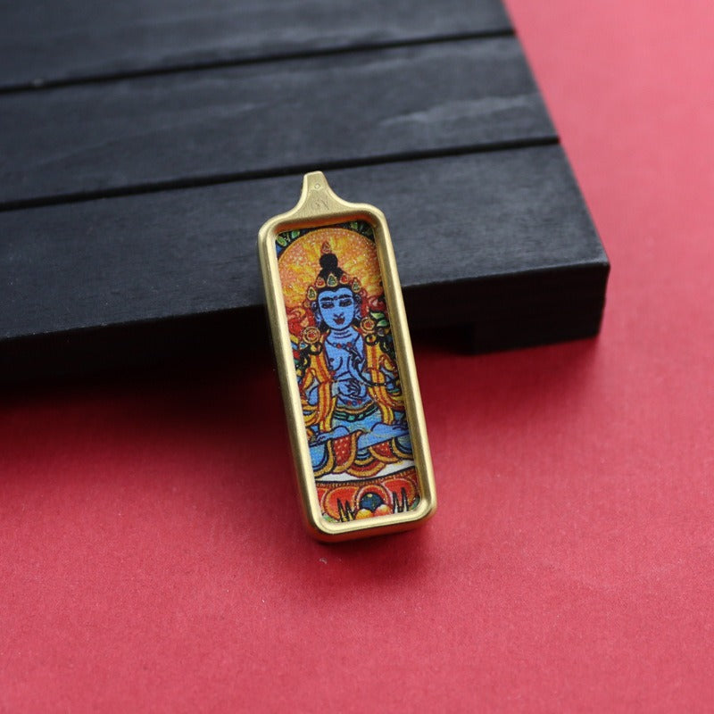 Tibetan Square Hand Painted Golden Outline Eight Patron Pendants