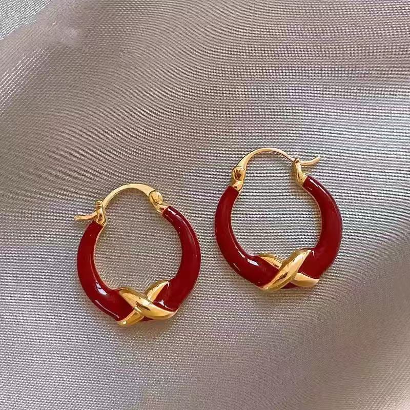 Red Unique Design Fashionable Light Luxury Premium Stud Earrings