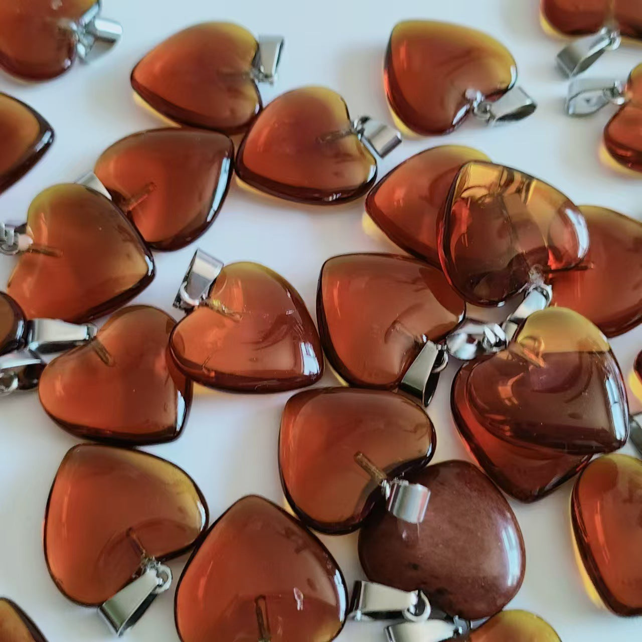 Stone Love Crystal Agate Heart Peach Pendants