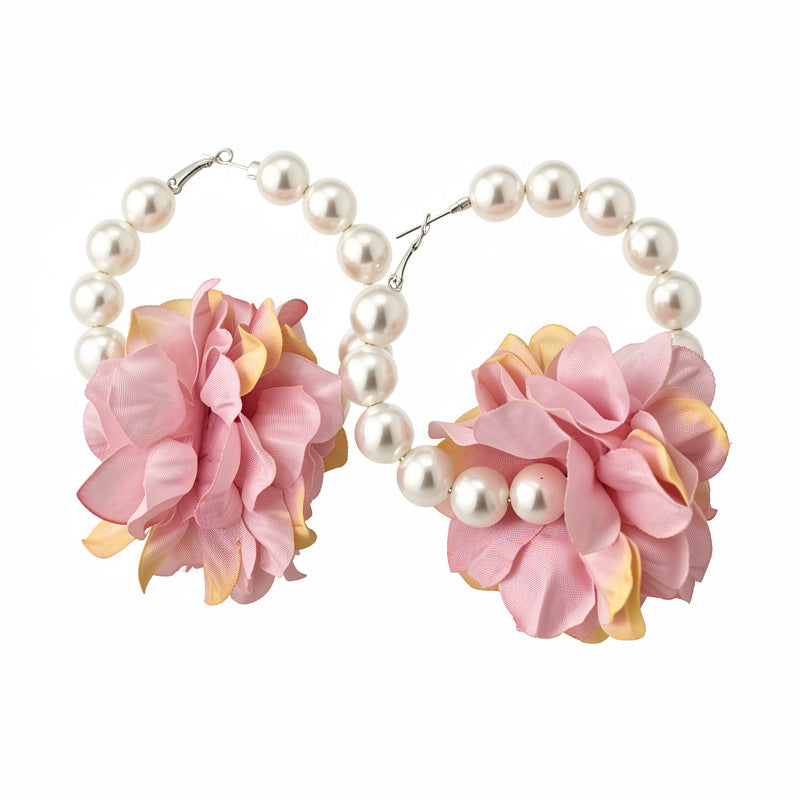 Women's Fabric Flowers Ear French Style Retro Exquisite Trendy Light Luxury Stud Earrings
