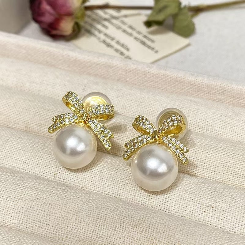 Golden Versatile Pearl With Ear Mosquito Coil Clip Stud Earrings