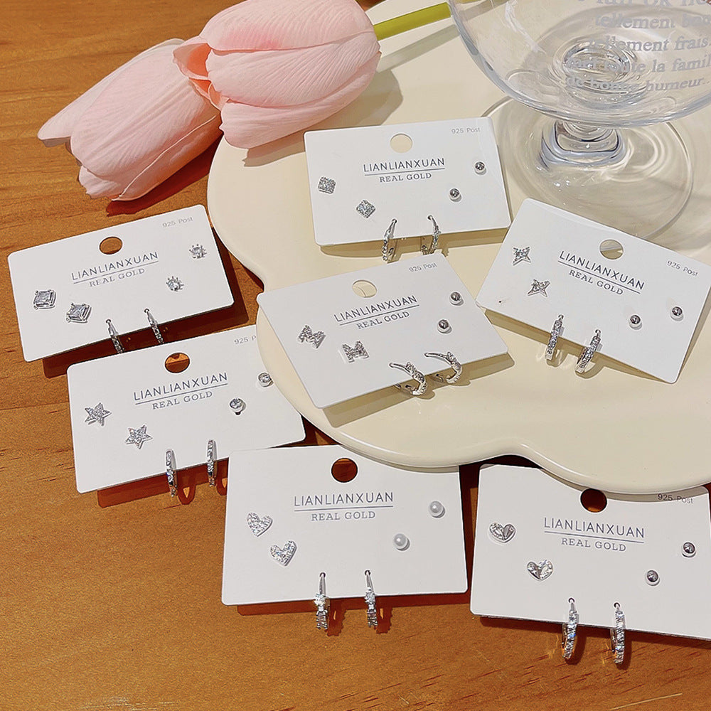 One Card Three Pairs Of Ear Sterling Sier Needle Rings