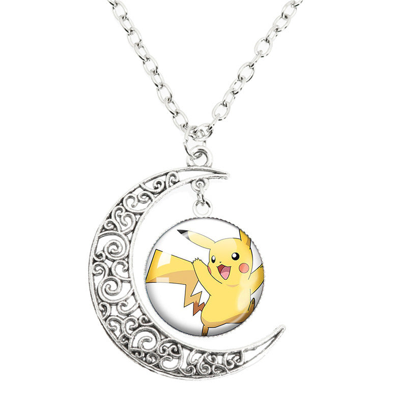 Anime Alloy Moon Time Gem Cabochon Necklaces
