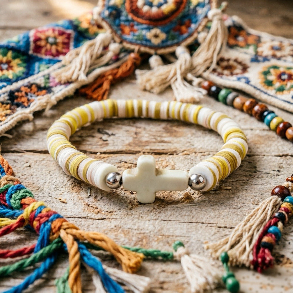 Women's Cross Bohemian Natural Stone For Polymer Bracelet