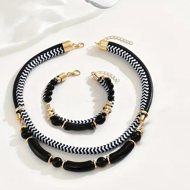 Graceful Women's Personalized Braided Rope Tube Jewelry Set