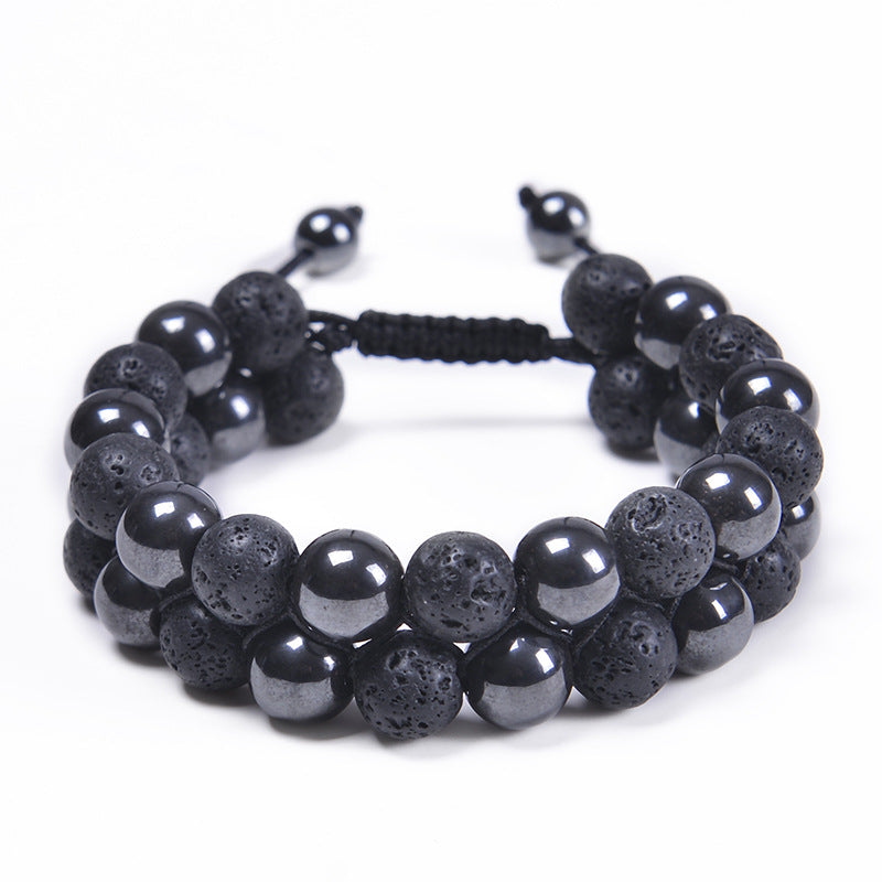 Men's Layer Black Agate Red Iron Stone Bracelets