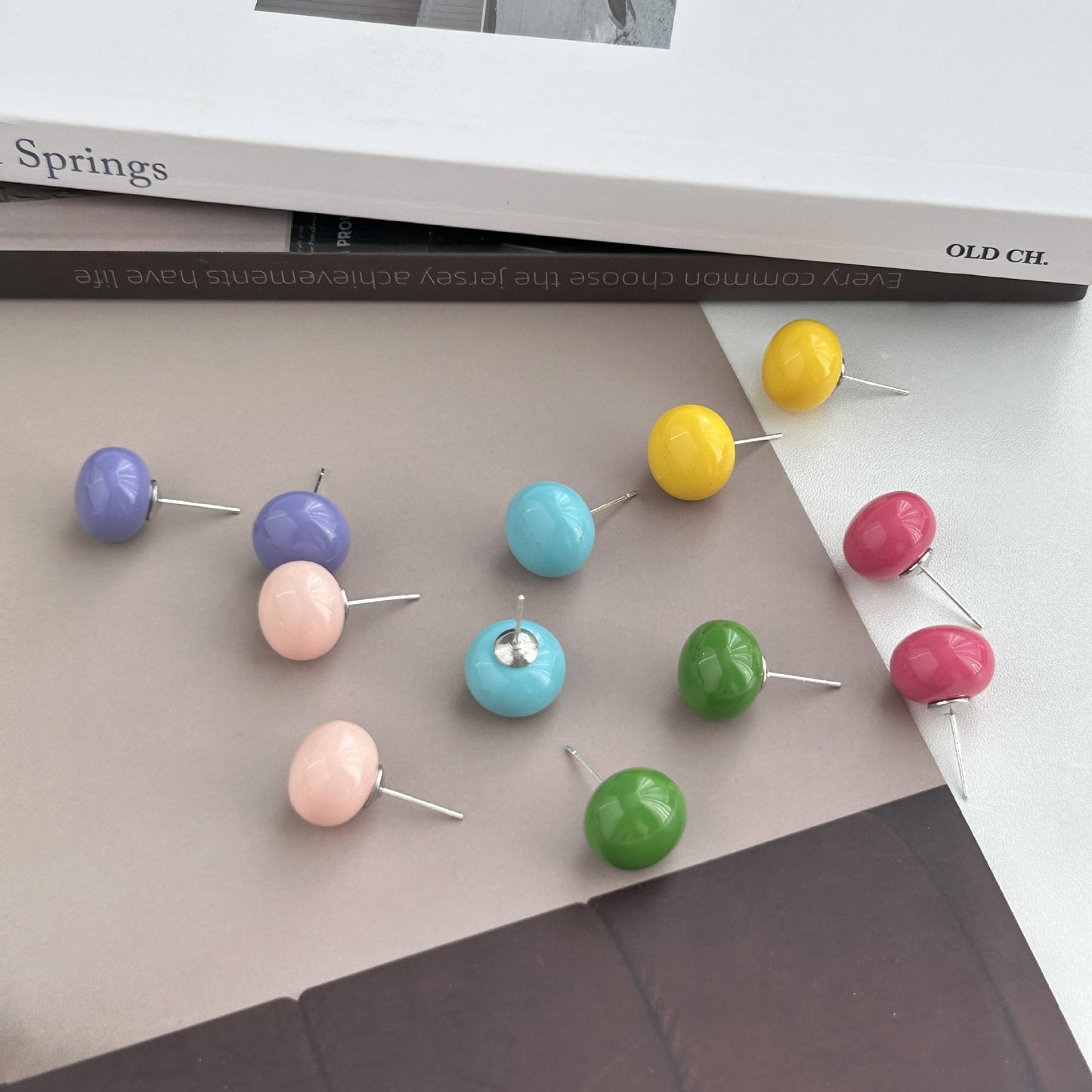 Sier Needle Dopamine Color Candy Ball Ear Female Fashionable Stud Earrings