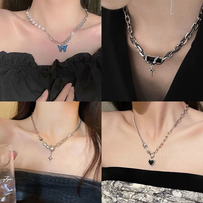 Winding Gem Combination Butterfly Pearl Stitching Niche Design Necklace