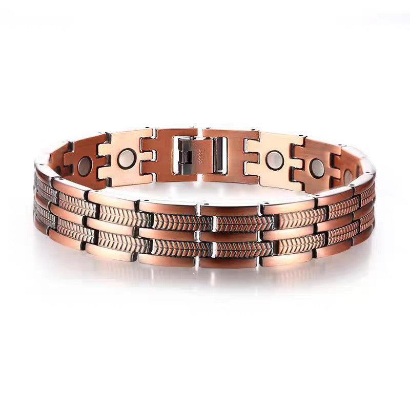 Men's Selected Ancient Red Copper Lines Carved Retro Fashion Cross-shaped Full Bracelets
