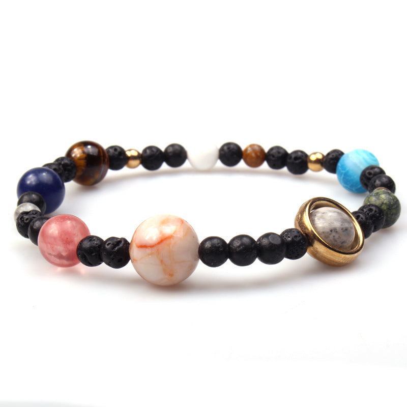 Women's Stone Elastic String Eight Planets Solar System Blue Bracelets