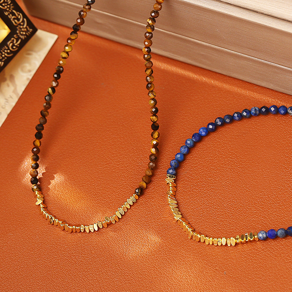 Natural Tigereye Lapis Lazuli Beaded Fashion Exquisite Niche Necklace