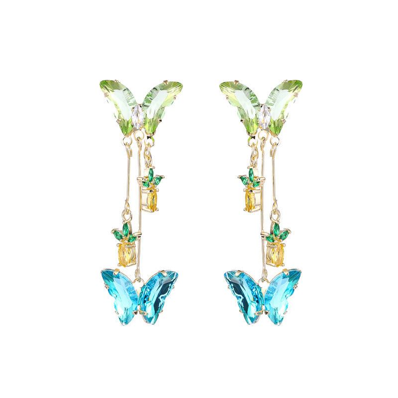 Women's Style Zircon Flower Tassel Niche Design National Elegant Refined Earrings