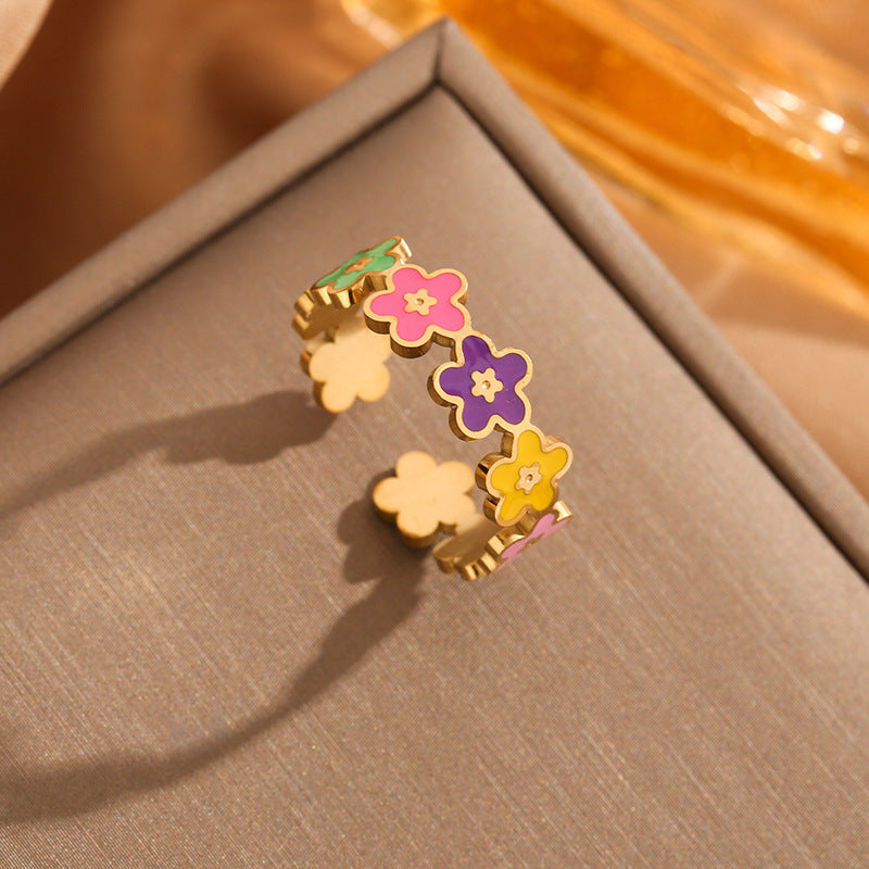Women's Fresh Sweet Colorful Smiley Face Flowers Openings Ring