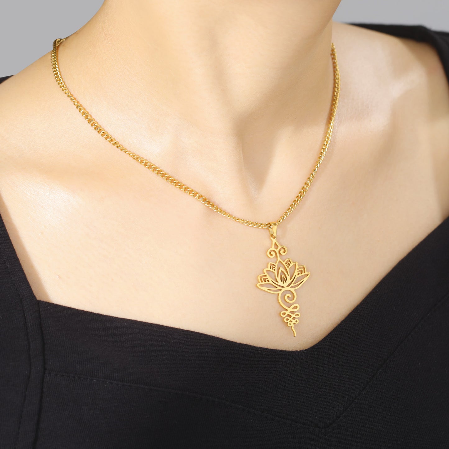 Cut Stainless Steel Lotus Ethnic Han Elements Personality Necklace