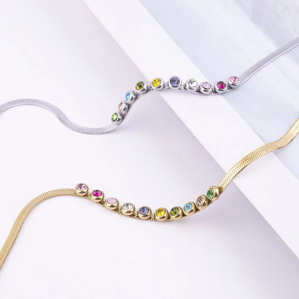 Stainless Steel Blade Chain Color Diamond High-grade Beaded Style Environmental Bracelets
