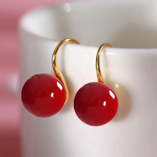 Women's Red Round Beads Imitation White Pearl High Heels Earrings