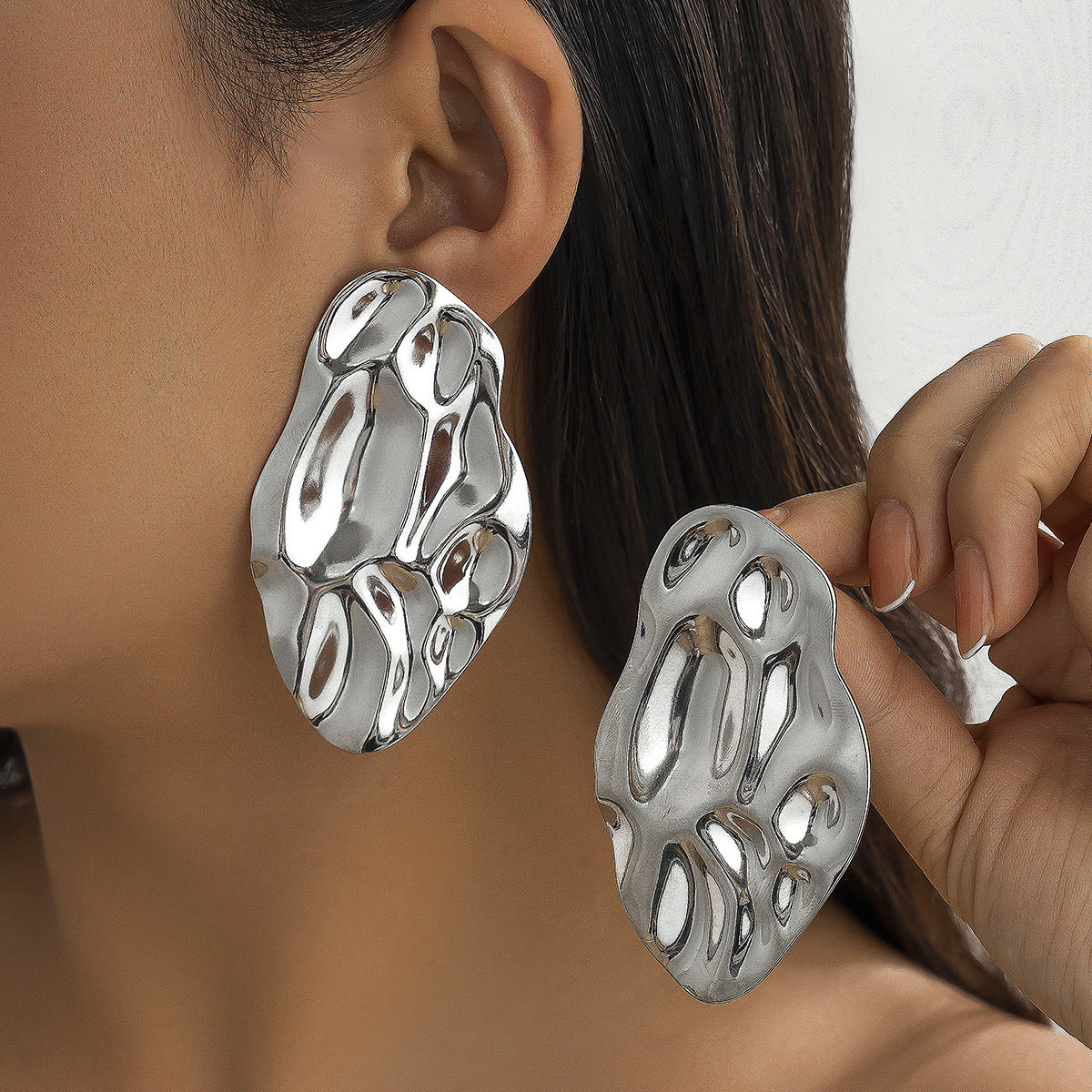 Exaggerated Texture Pleated Metallic Large Geometric Earrings