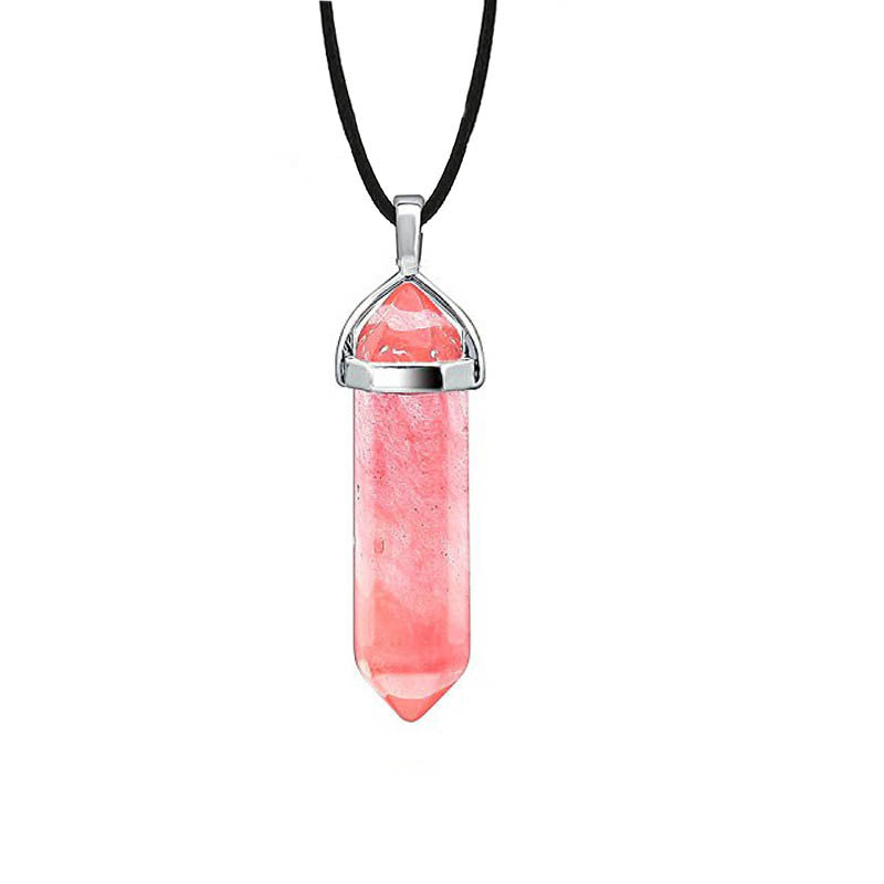 Natural Crystal Hexagon Prism Double Pointed Necklaces