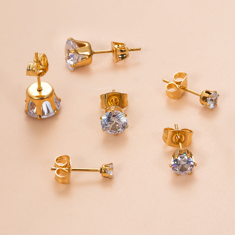 Women's & Men's Personalized Trendy Stainless Steel Rhinestone Zircon Electroplated Stud Earrings