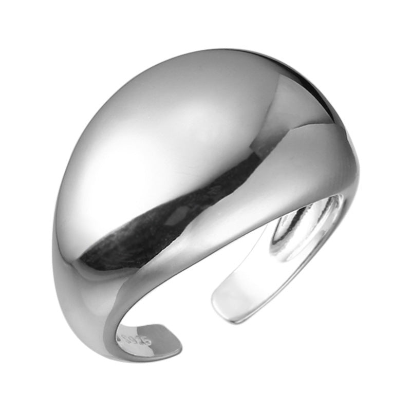 Simple Niche Personality Large Glossy Female Sier Oval Rings