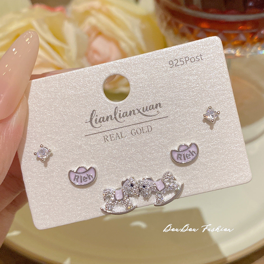 Women's Needle One Card Three Pairs Earings Small Delicate Summer High-grade Stud Earrings
