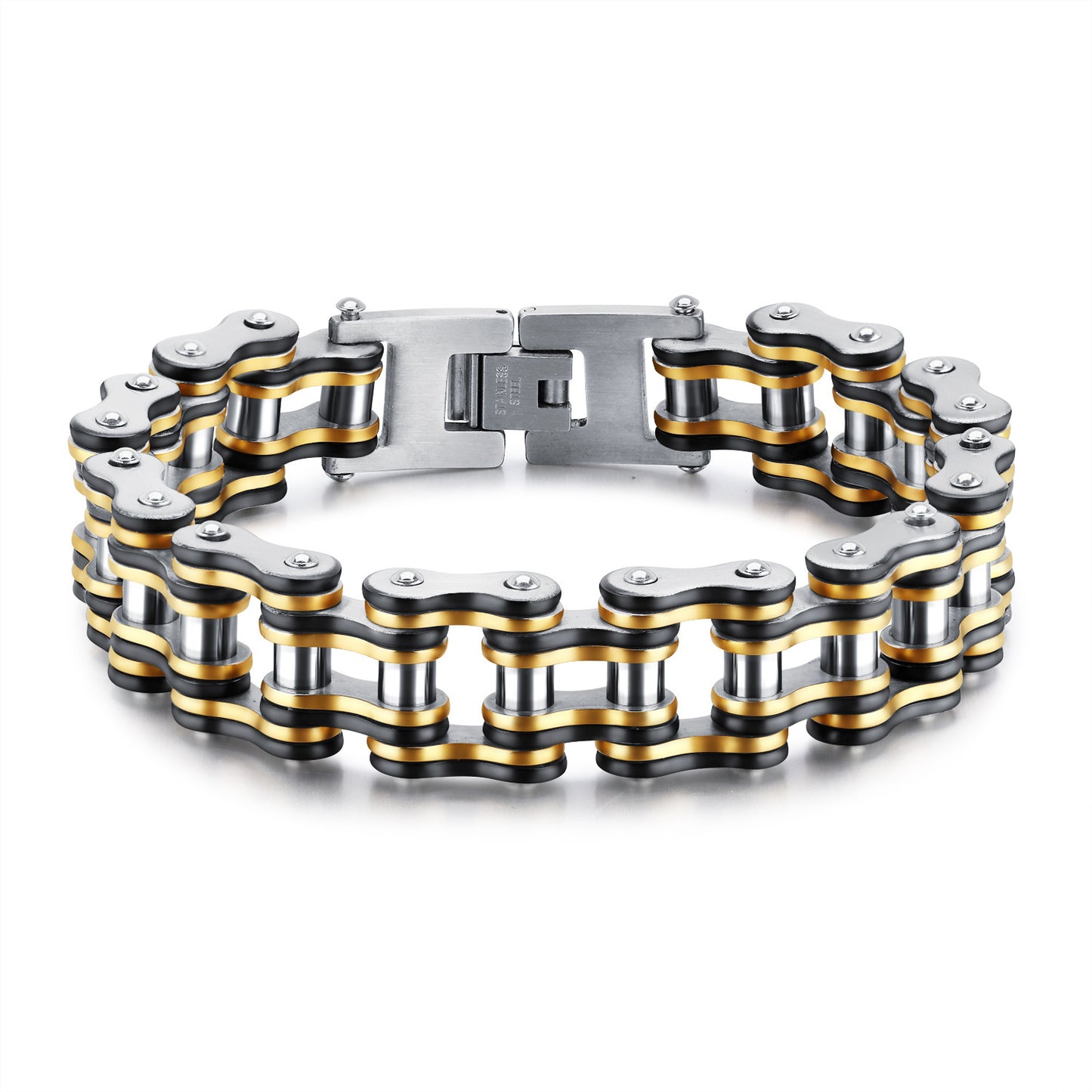 Men's Fashion Titanium Steel Black Gold Motorcycle Chain Personalized Hip Hop Bracelet