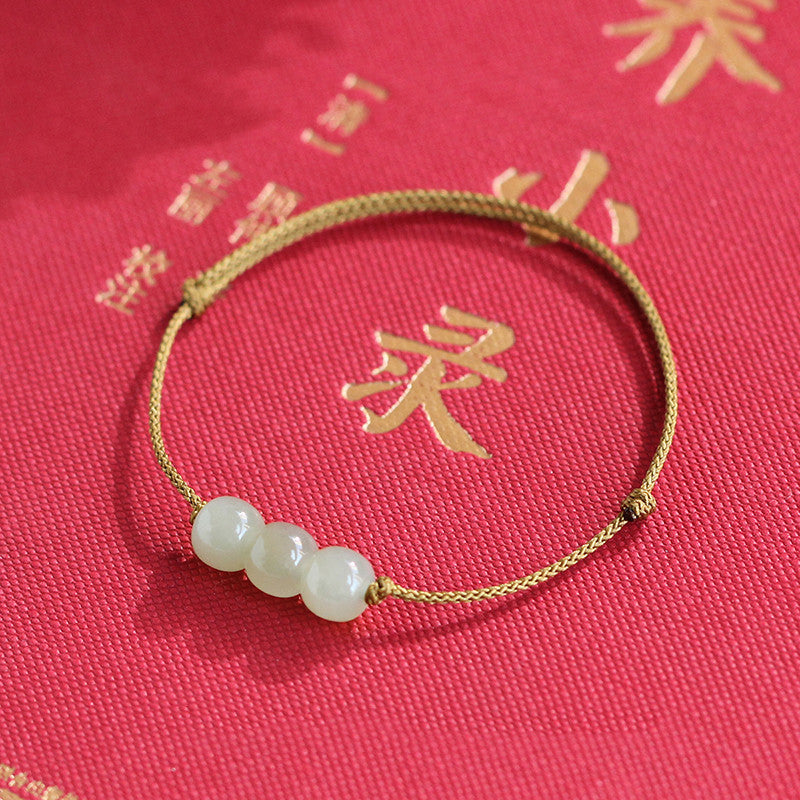 Women's & Men's Life Red Rope Jade Bead Woven Beads Bracelet