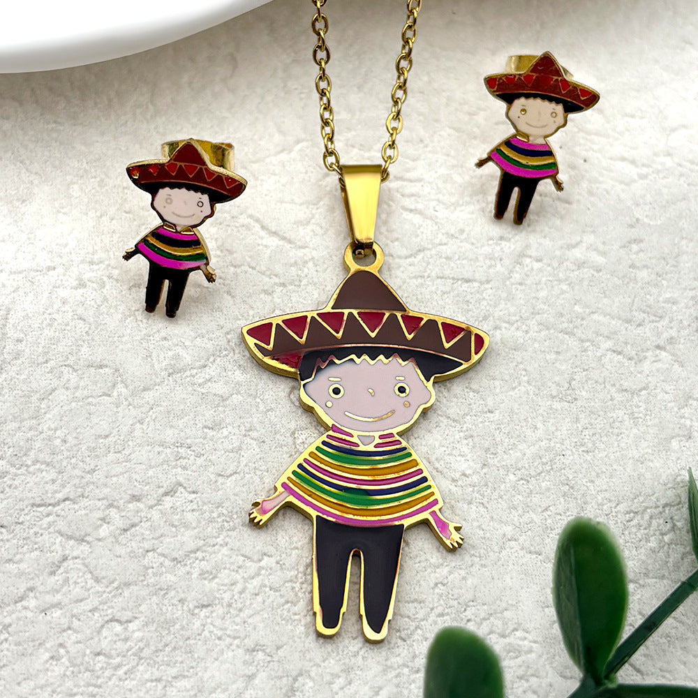 Clear Stock Rainbow Color Small Cartoon Female Oil Pendants