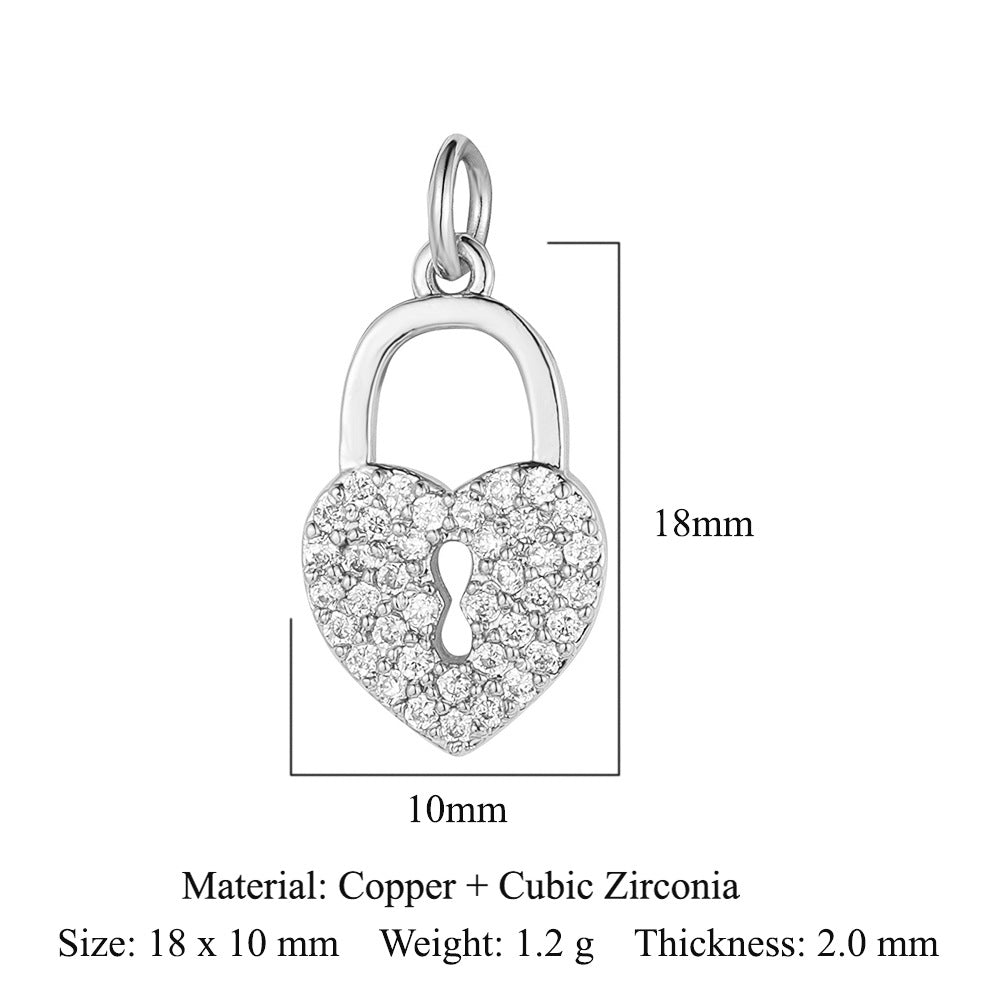 Peach Heart Lock Key Copper Zircon Pendants