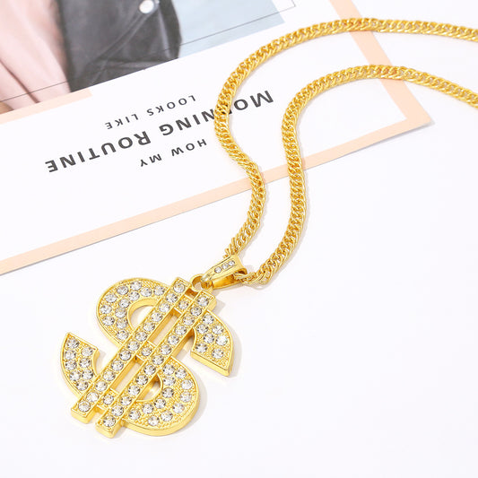 Men's Hip Hop Alloy Personality Dollar Symbol Geometric Necklaces