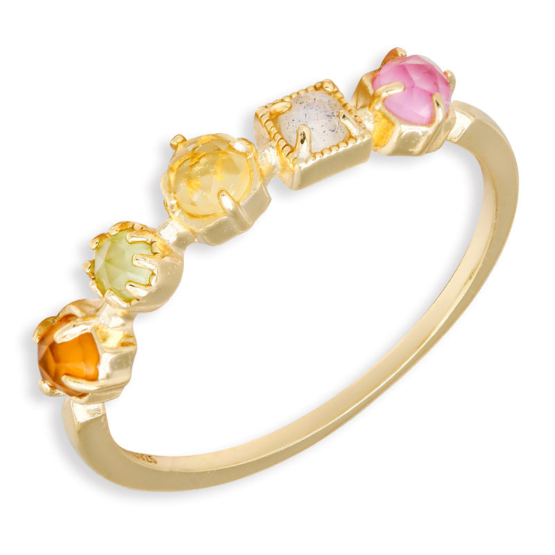 Five Irregular Colorful Colored Gems Natural Rings