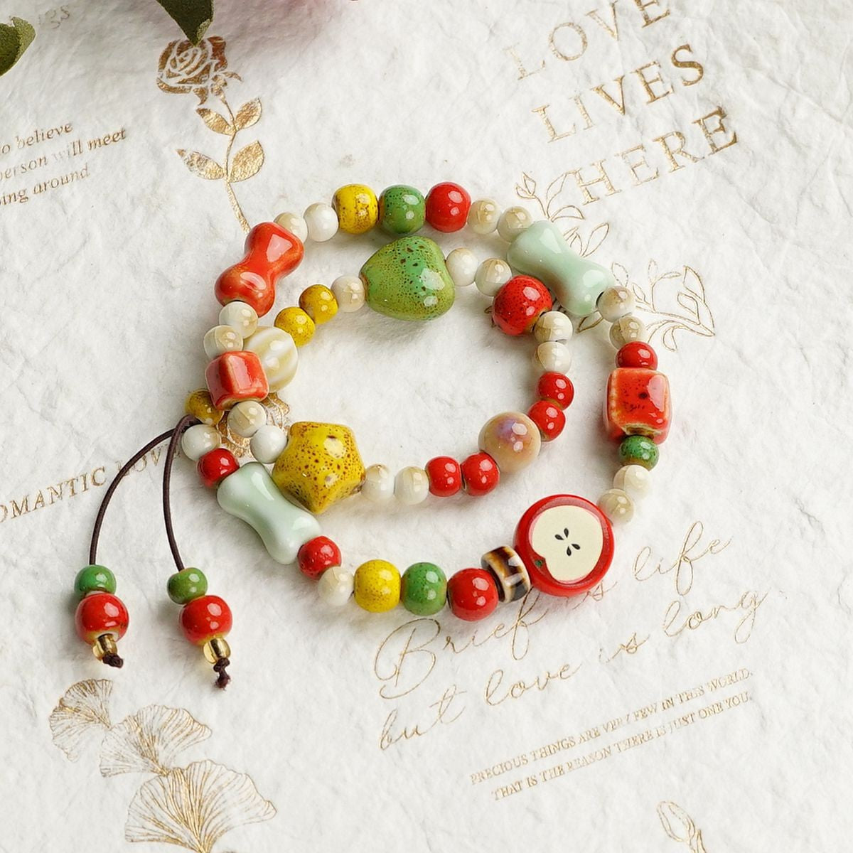 Cute Style Fresh Safe Christmas Ceramic Apple Paradise Couple Bracelet