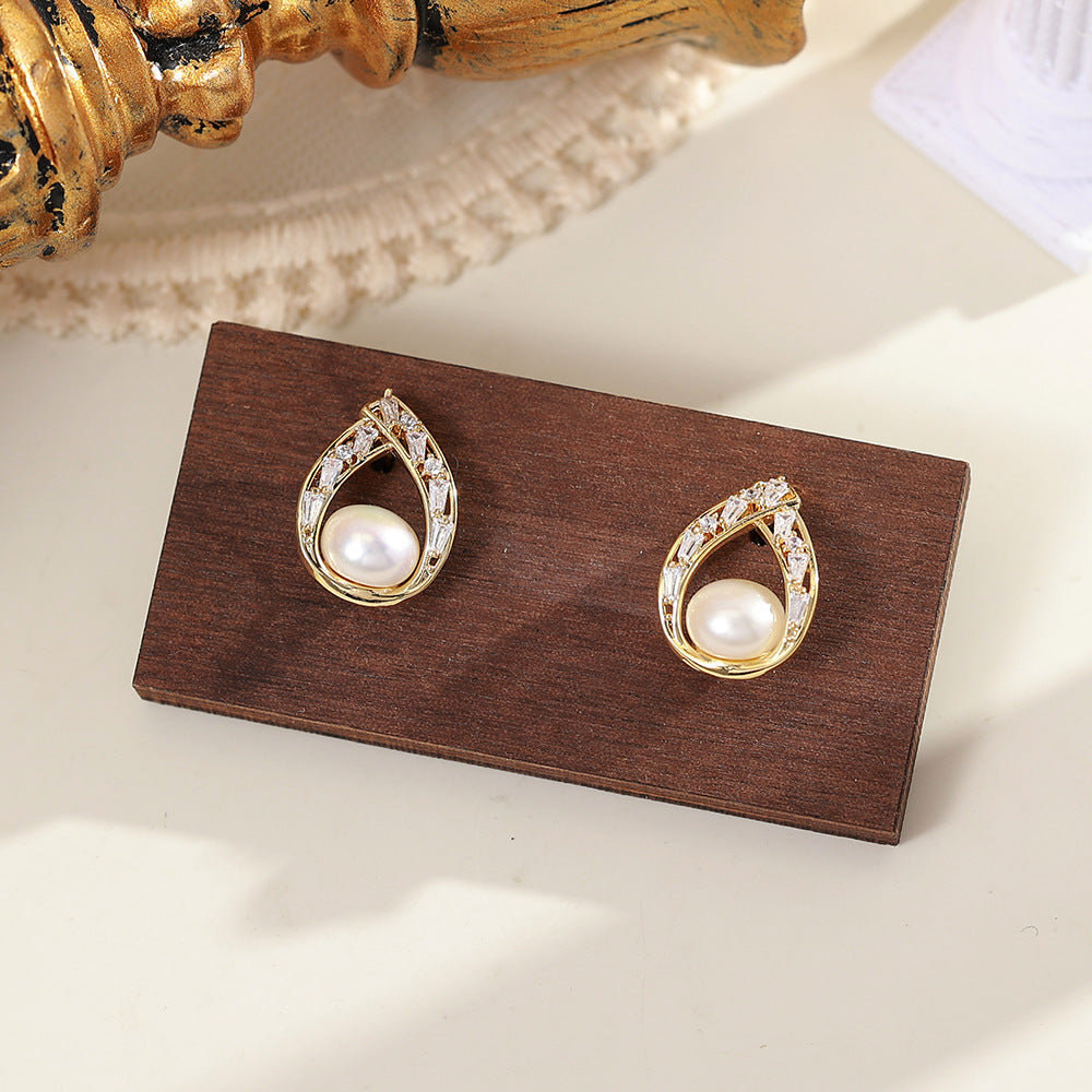 Freshwater Pearl Ear Fashionable Elegant High-grade Earrings