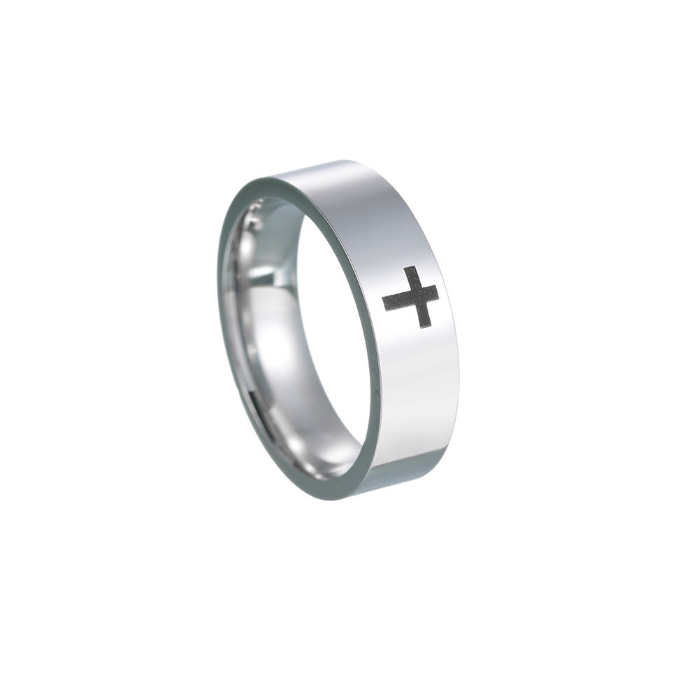 Cross Ornament Classic Marking Stainless Steel Rings