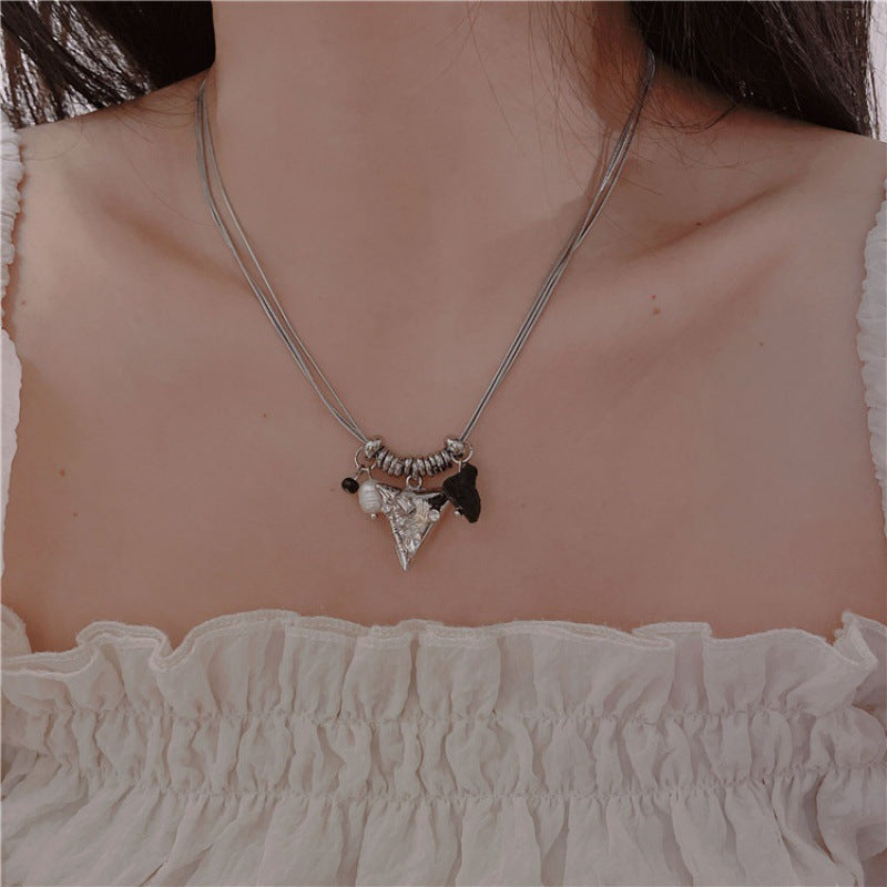 Tassel Ball Design Personalized Hip Hop Stacked Triangle Sweater Chain Necklace