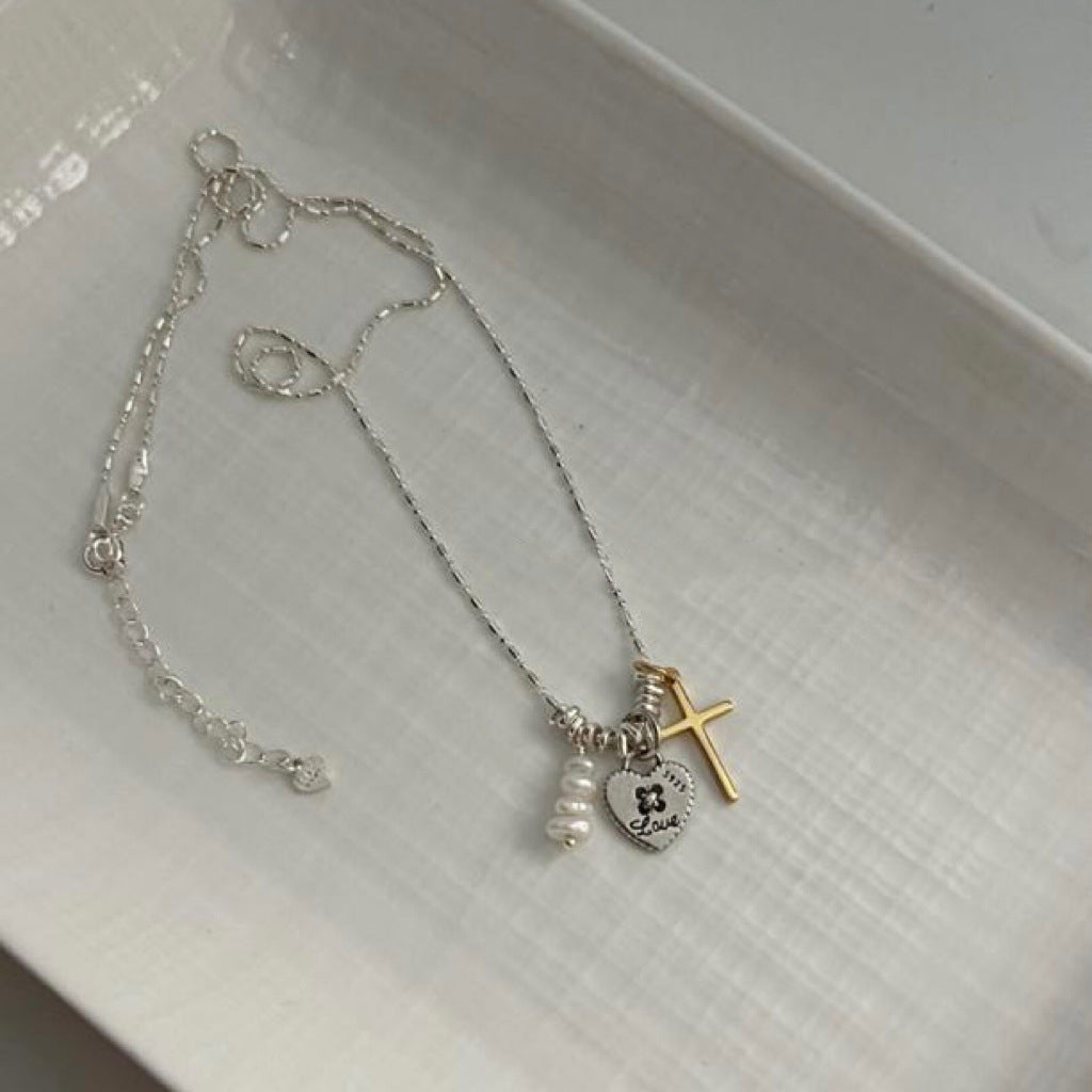 Pieces Of Sier Cross Love Light Luxury Stacked Retro Niche Necklace
