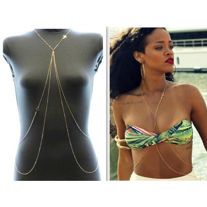 Double Cross Body Chains Simple Sexy Chest Affordable Luxury Necklace