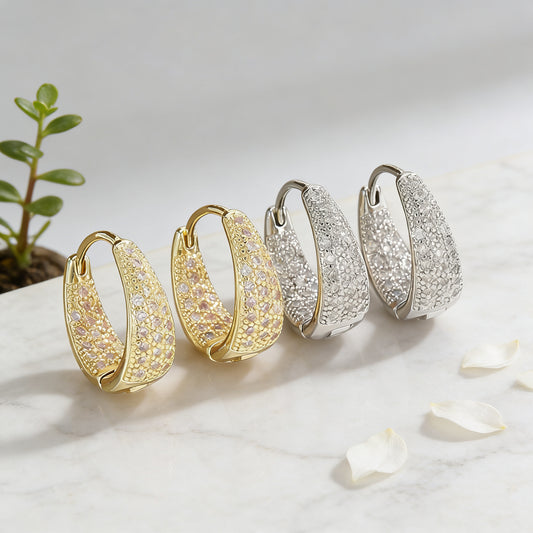Style Curved Full Zirconium Clip Light Luxury Zircon High Sense Earrings