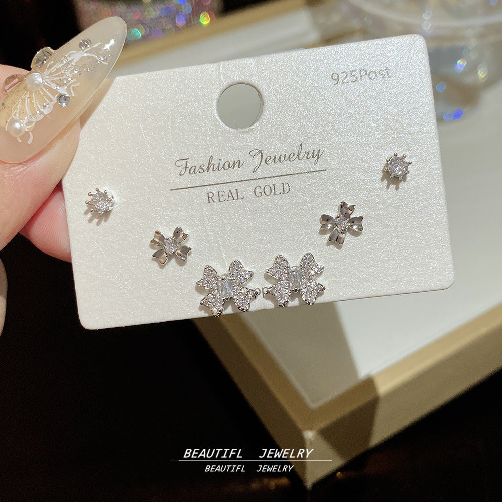 One Card Three Pairs Of Ear Sterling Sier Needle Rings
