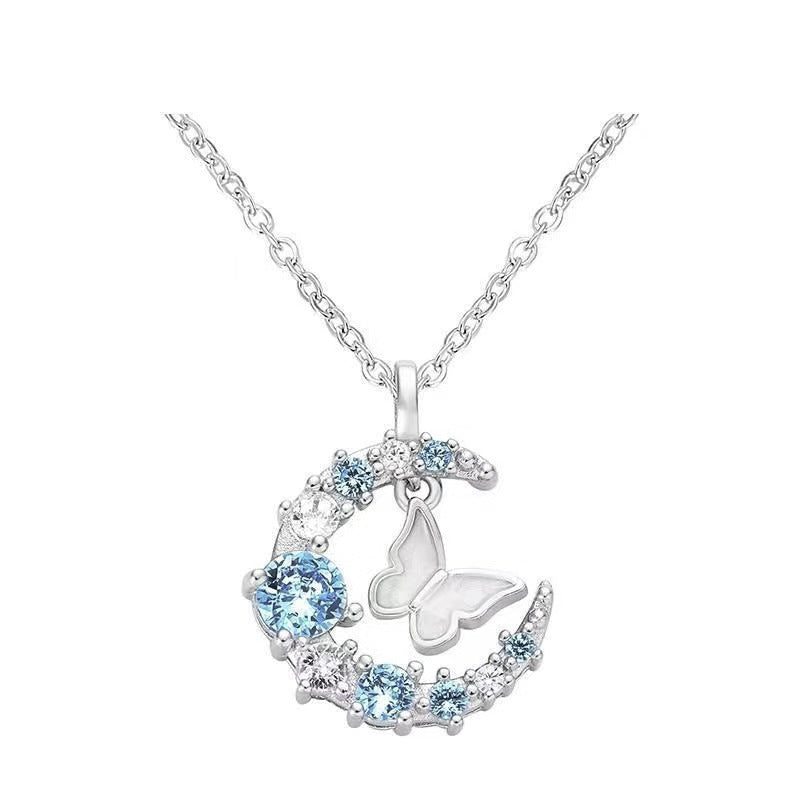 Moon Rhinestone Butterfly Female Minority Simple Temperament Wild Girlfriends Clavicle Necklaces
