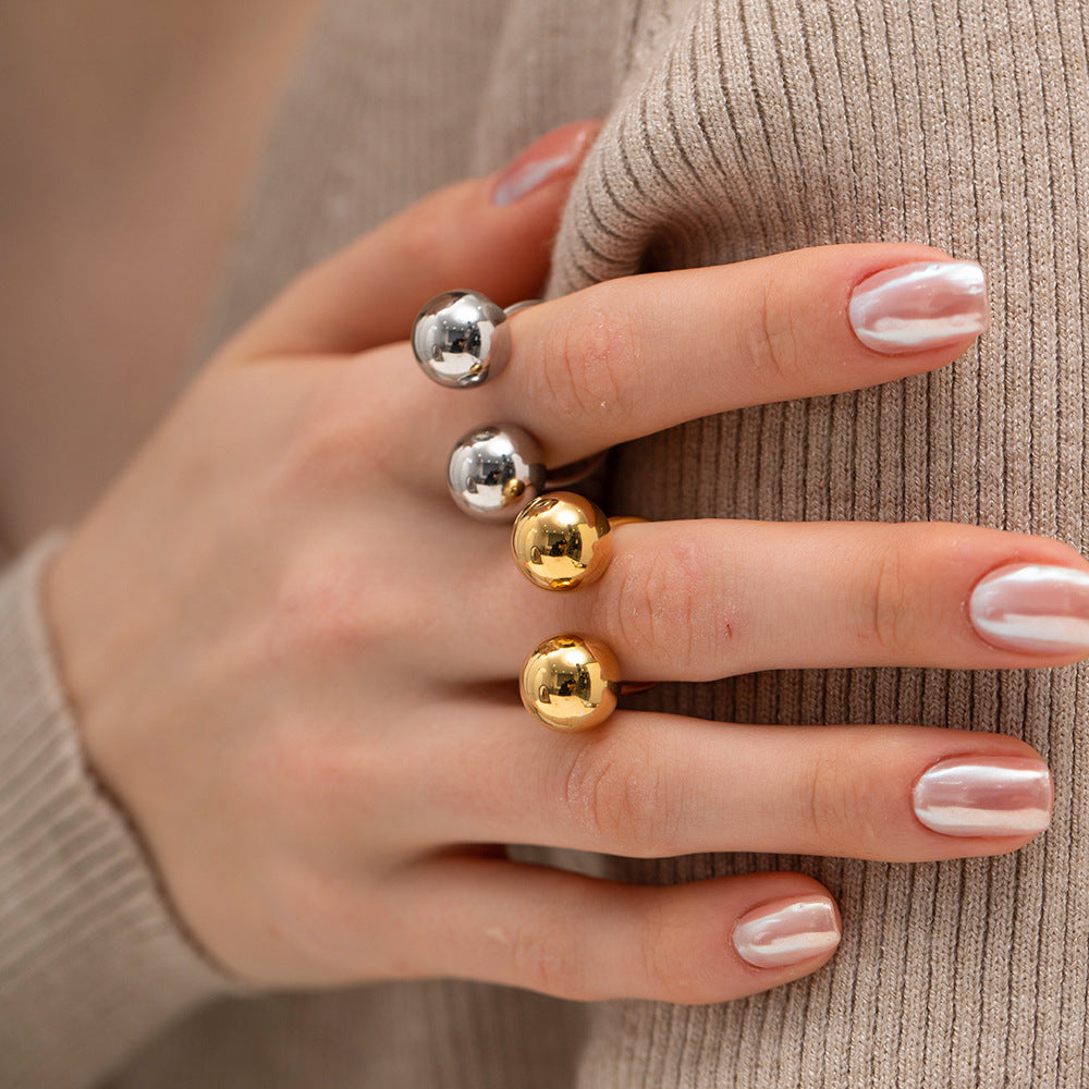 Color Stainless Double Big Ball Open Rings