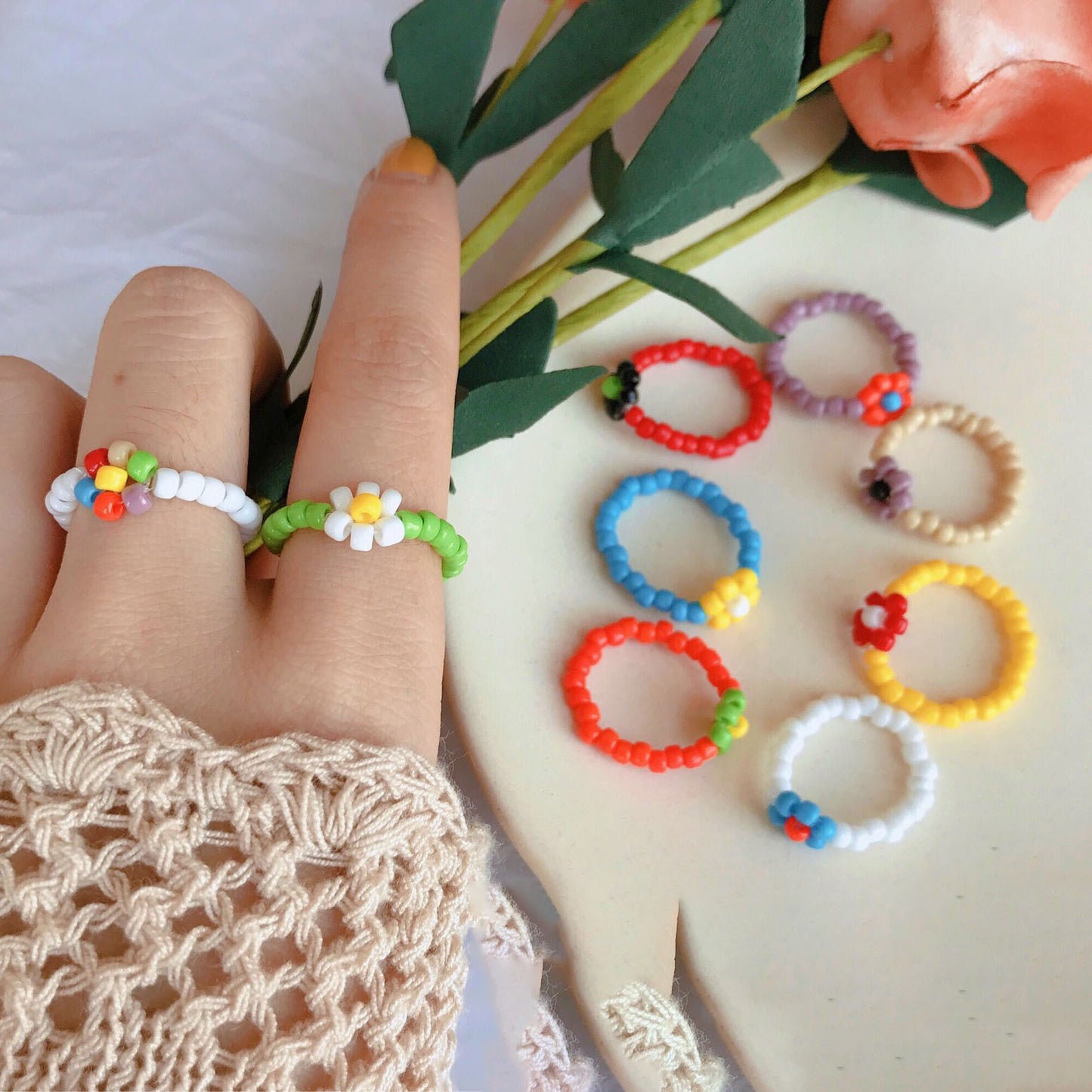 Handmade Ya Woven Little Flower Fresh Ring