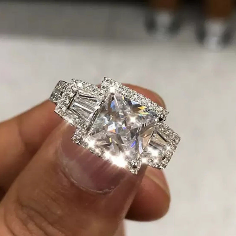 Diamond Square Zircon Engagement Female Wedding Week Celebration Ring