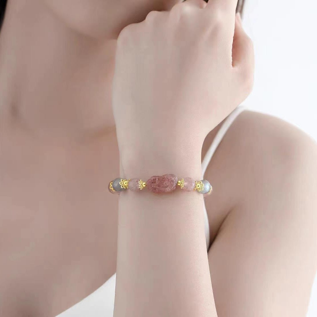 Natural Strawberry Obsidian Pi Female Niche Bracelets