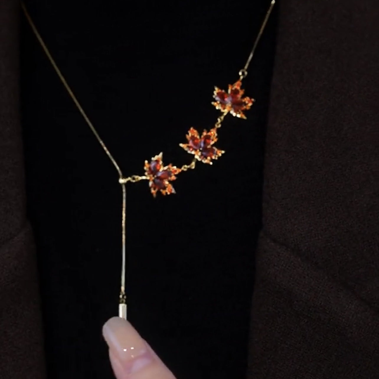 Leaf Sweater Chain Clavicle Crystal Zircon Necklaces