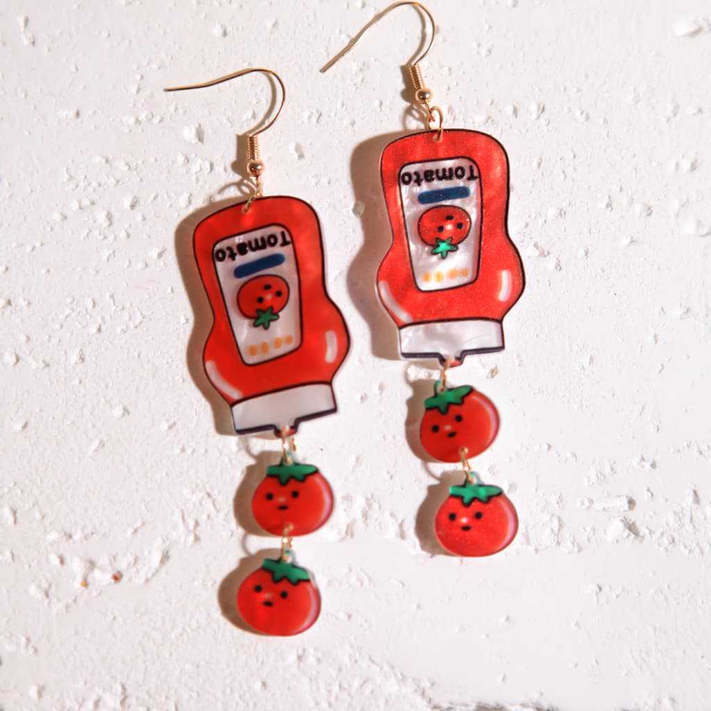 Fashion Stitching Tomato Double-sided Acrylic Retro Design Earrings