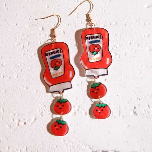 Fashion Stitching Tomato Double-sided Acrylic Retro Design Earrings
