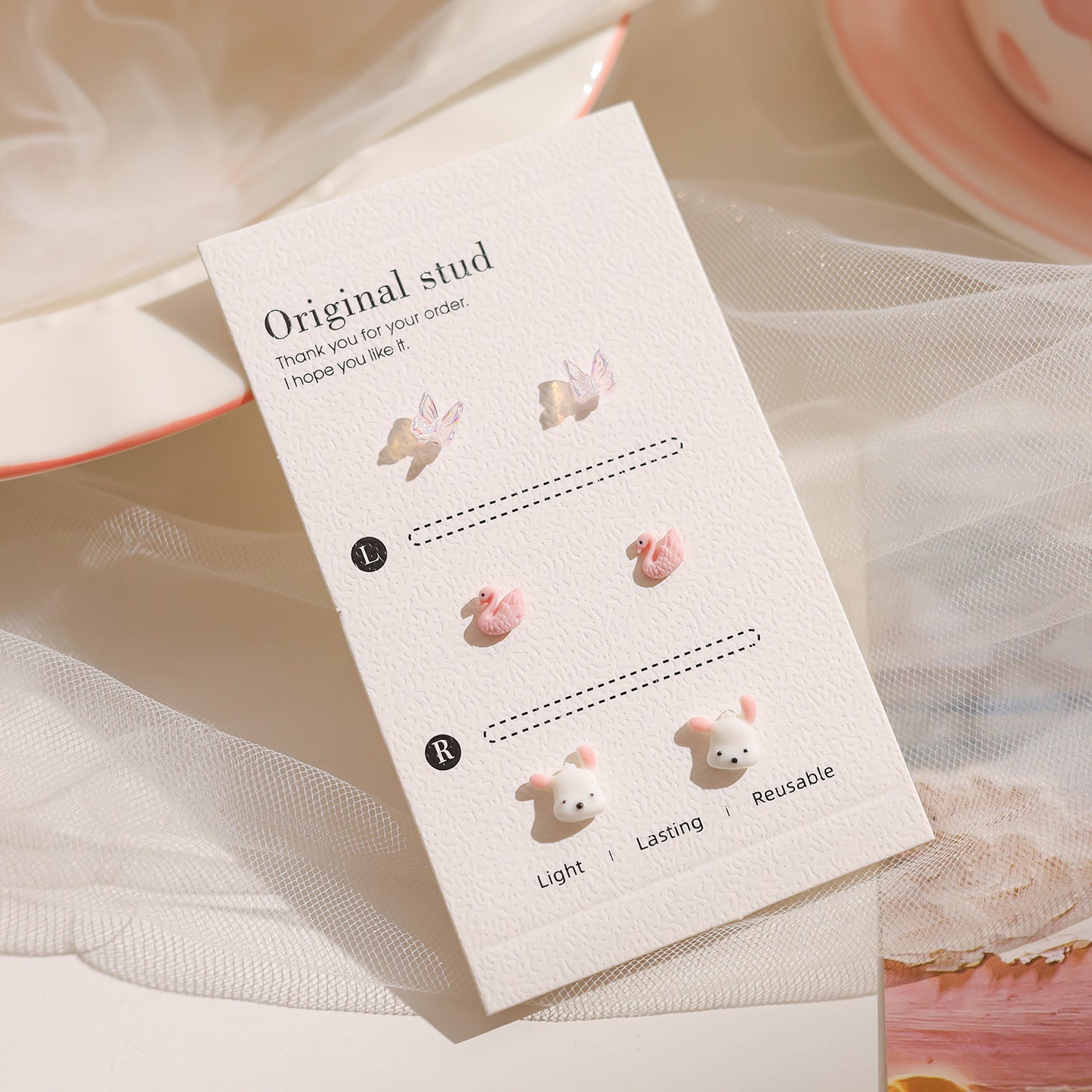Female Pink Biological Porcelain Pin Ear Sensitive Skin Essential Stud Earrings